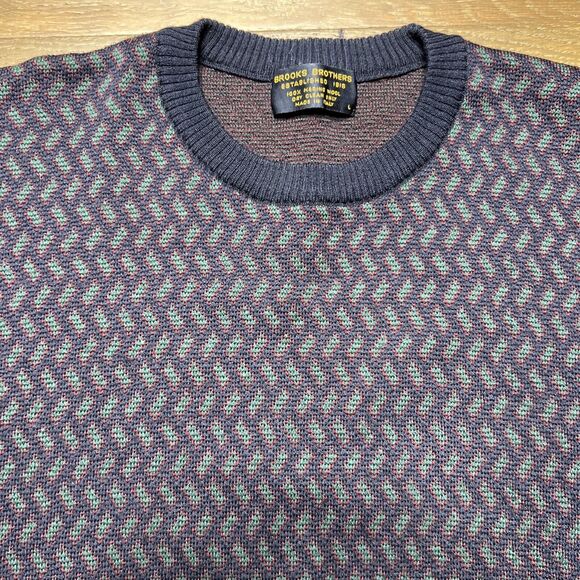 Vintage Brooks Brothers Men's Sweater Large Herringbone Marino Wool Grandpa - Picture 2 of 6